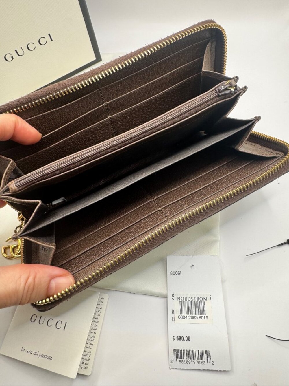 Authentic Gucci Ophelia Wallet Zip Around Web Stripe W Box and Dust Bag - Picture 7 of 15